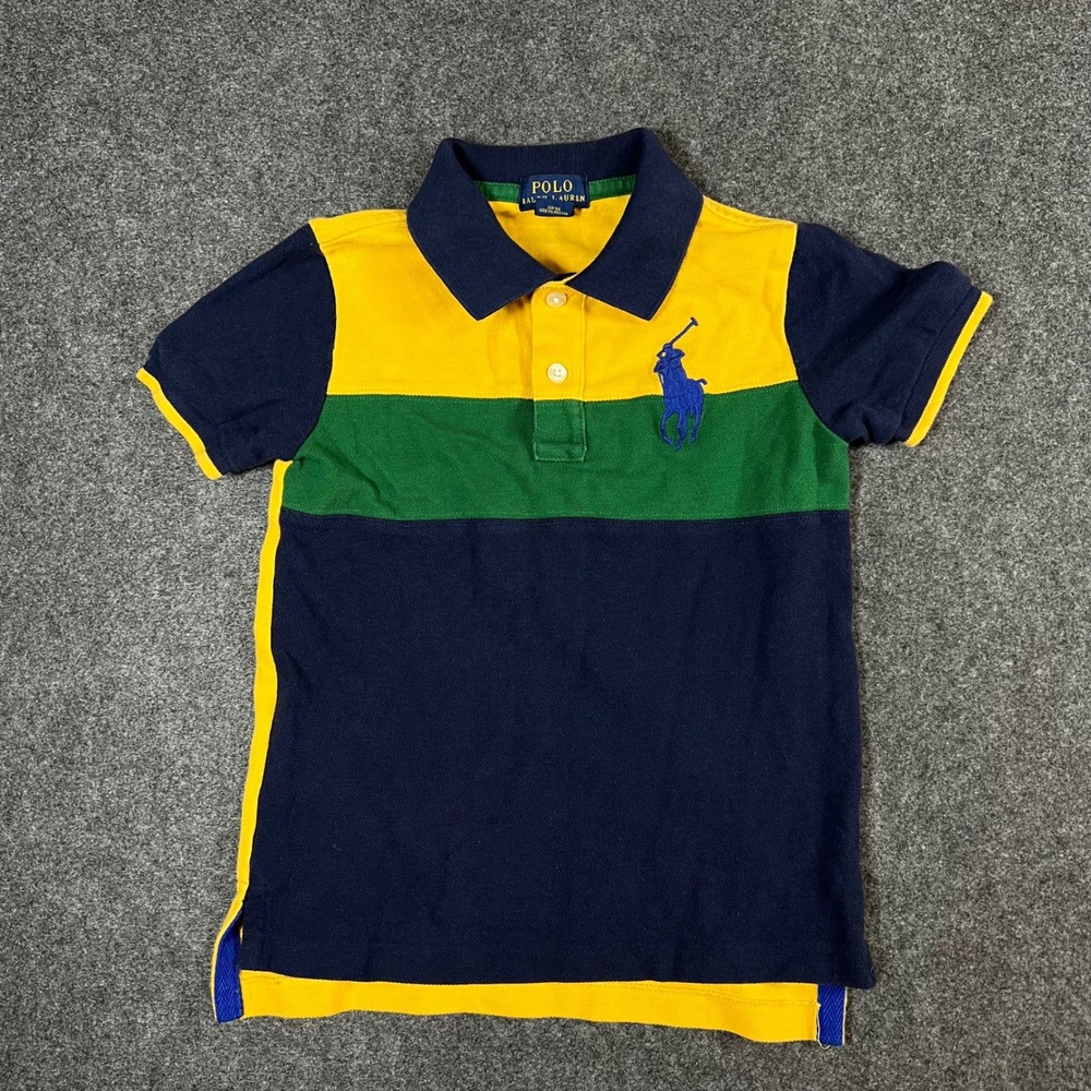 Polo Ralph Lauren Kids Big Pony Colorblock Polo Shirt Navy Yellow Green 4/4T